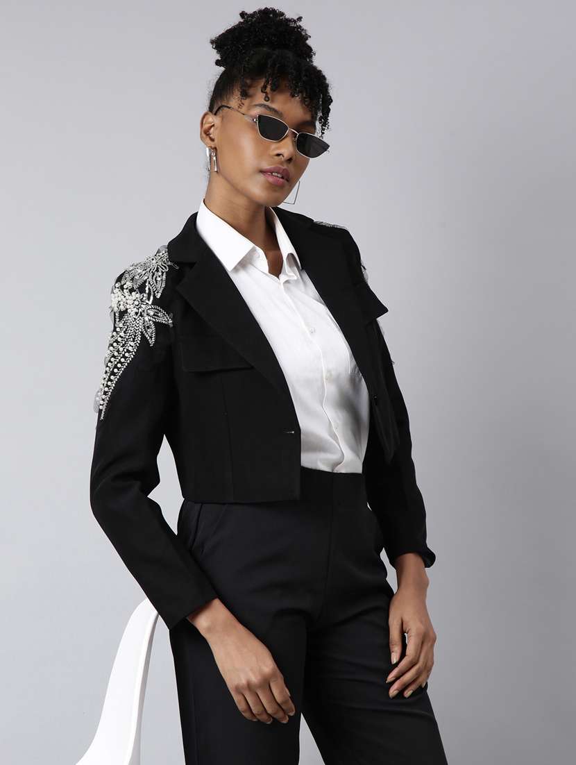 black cotton blend single breasted blazer - 20912310 -  Standard Image - 3