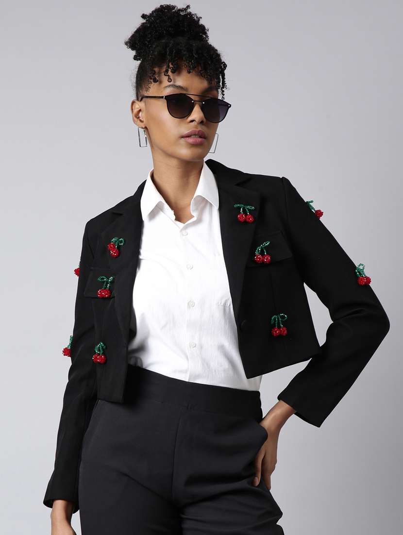 black cotton blend single breasted blazer - 20912313 - Standard Image - 3