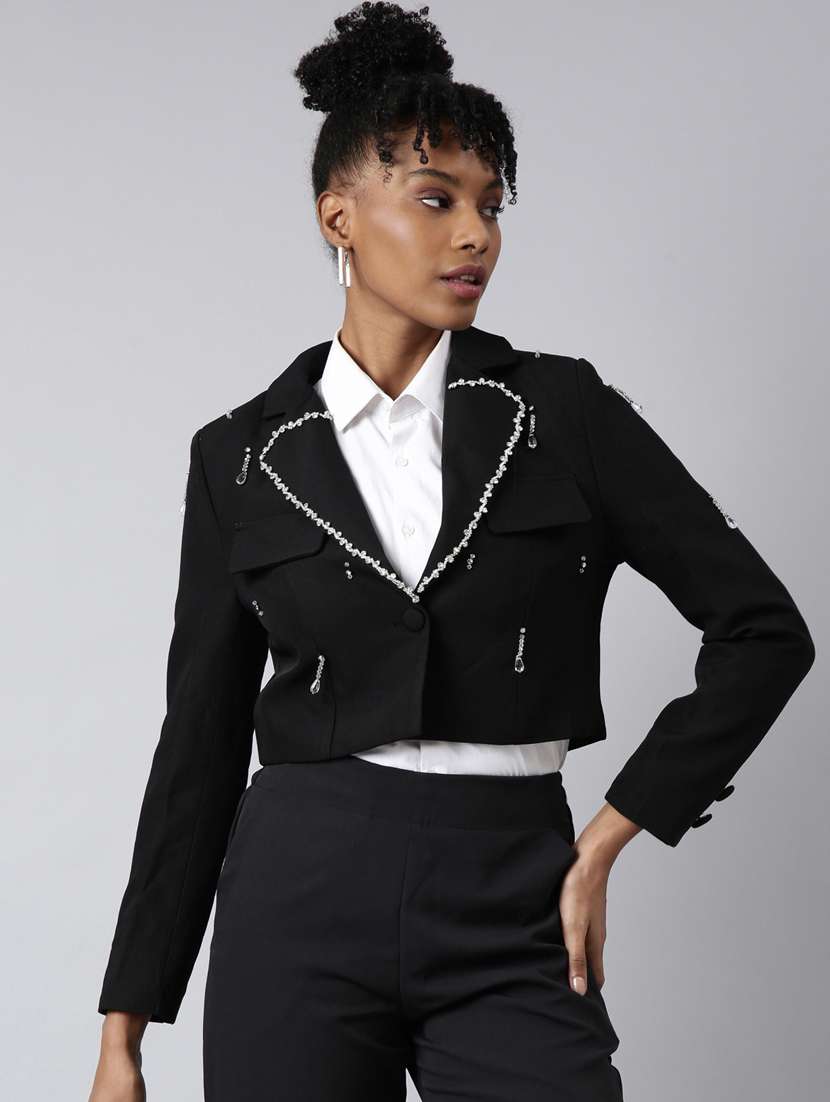 black cotton blend single breasted blazer