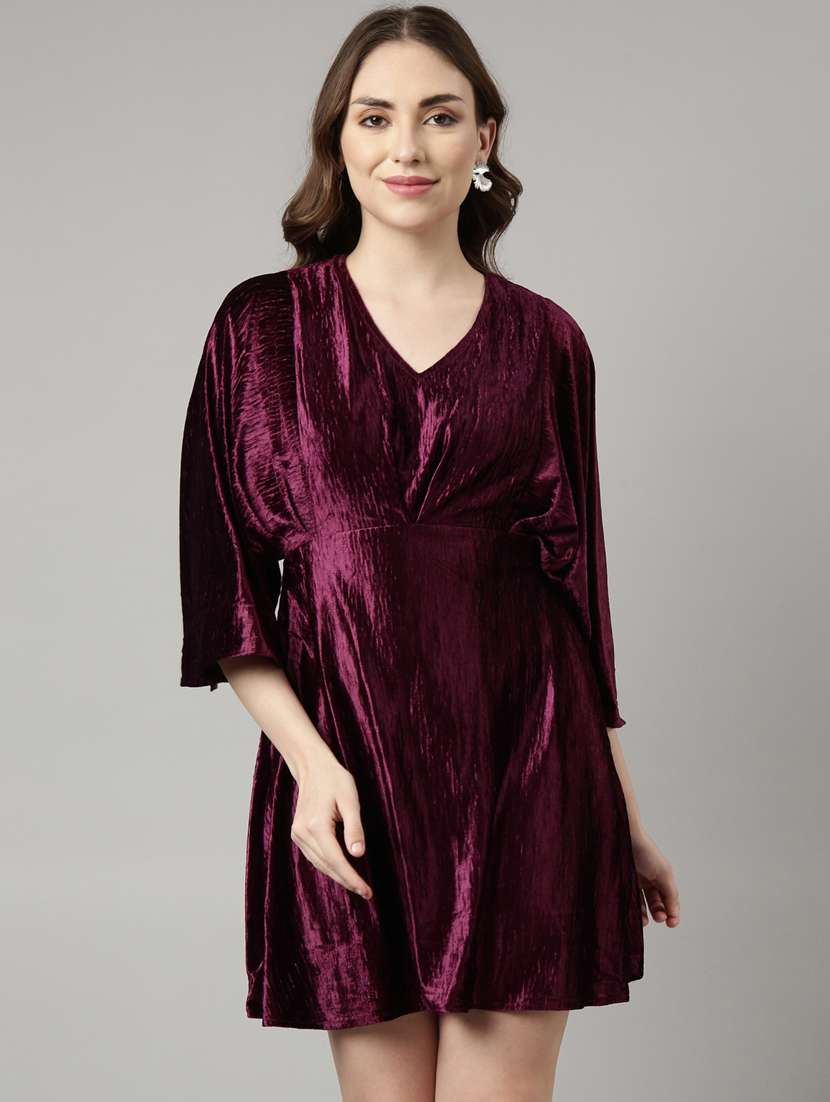 women burgundy solid fit & flare dress
