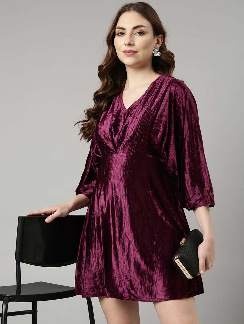 women burgundy solid fit & flare dress - 20915720 -  Standard Image - 3