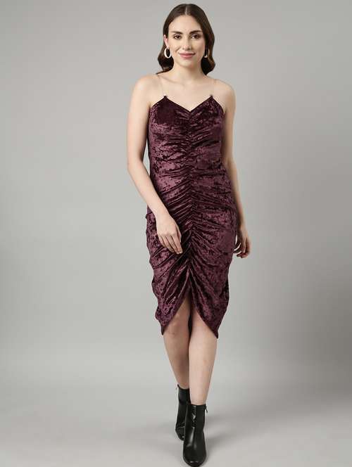 womne solid shoulder strap ruched dress - 20915721 -  Standard Image - 0