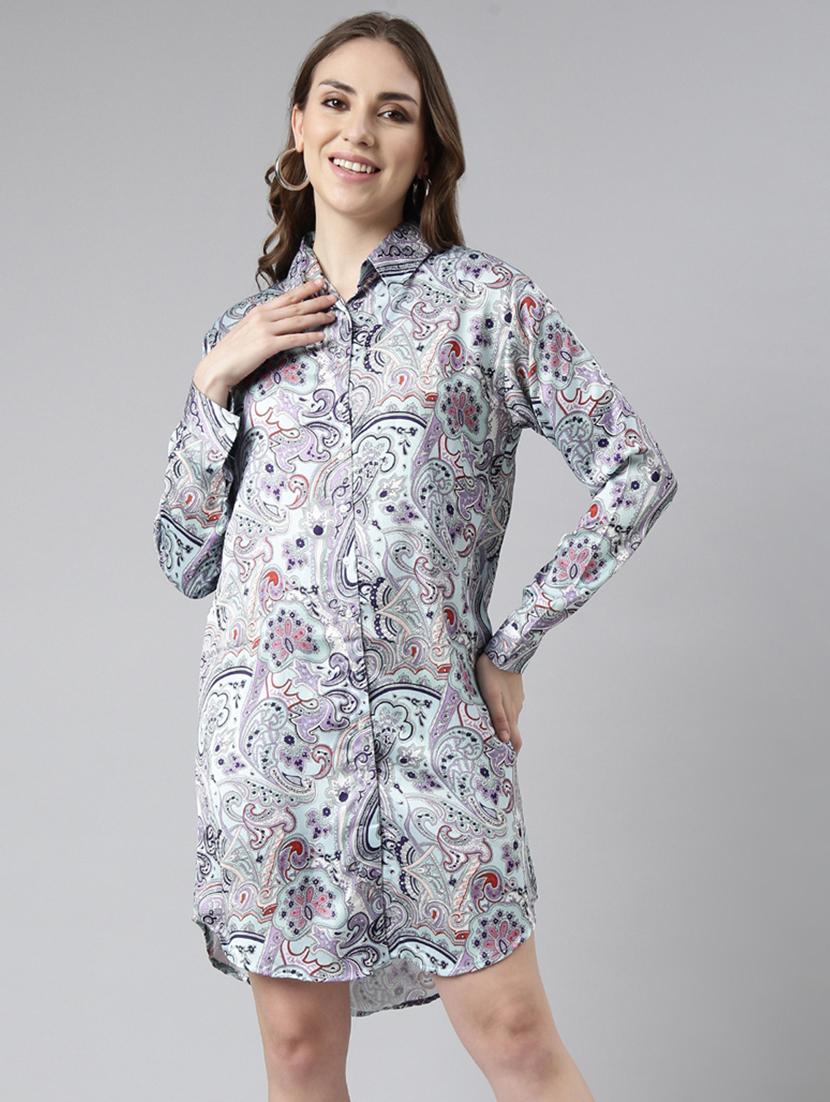women printed collared shirt dress - 20915733 - Zoom Image - 0