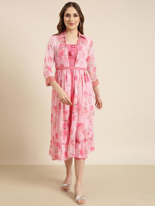 pink floral printed layered dress - 20915739 - Standard Image - 0