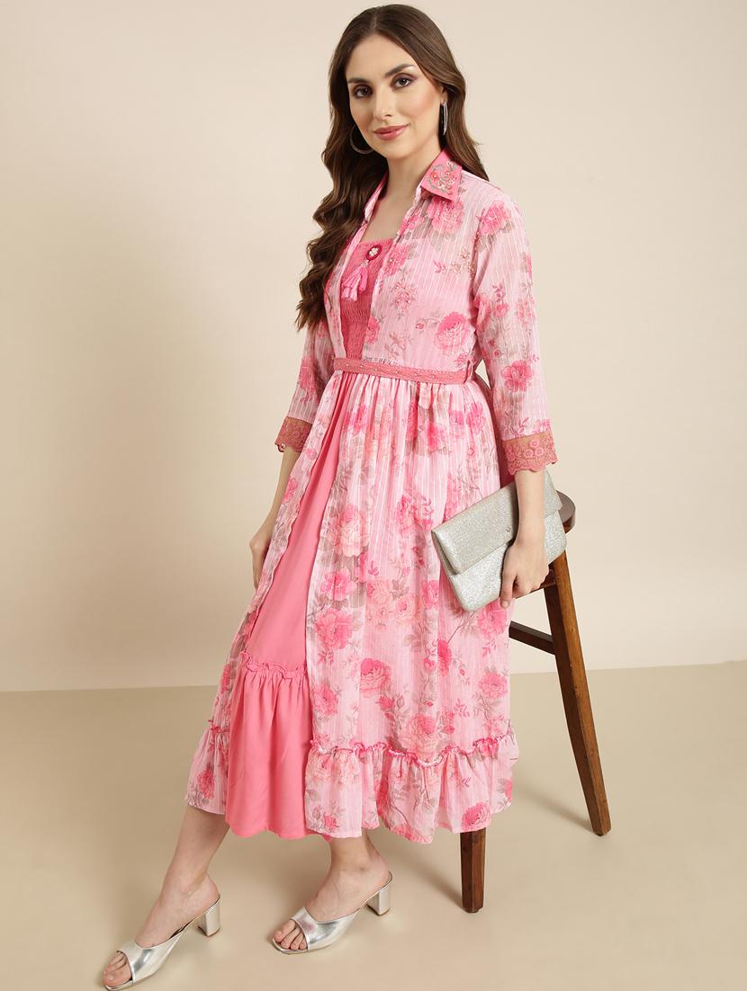 pink floral printed layered dress - 20915739 - Standard Image - 3
