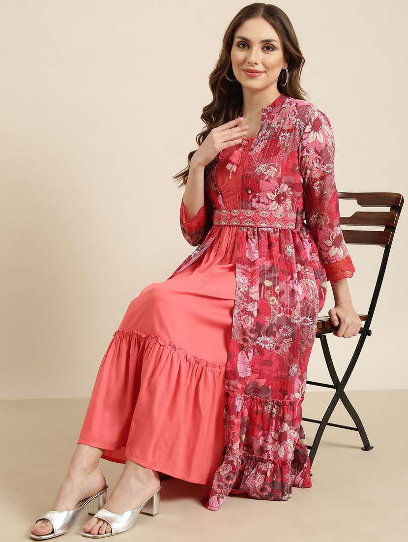 women pink floral printed layered dress - 20915740 -  Standard Image - 3