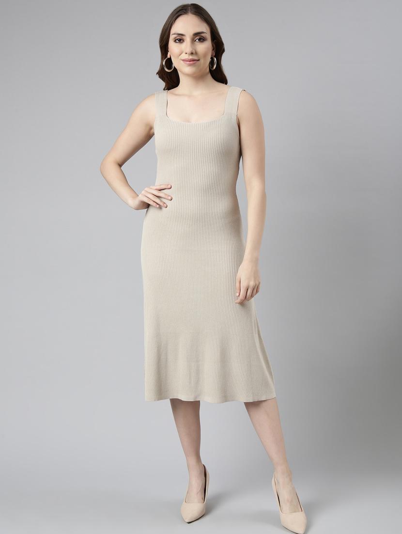 women beige solid a-line dress - 20915748 - Zoom Image - 0