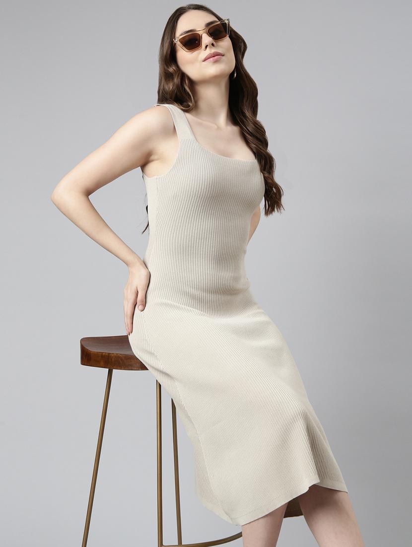 women beige solid a-line dress - 20915748 - Standard Image - 3