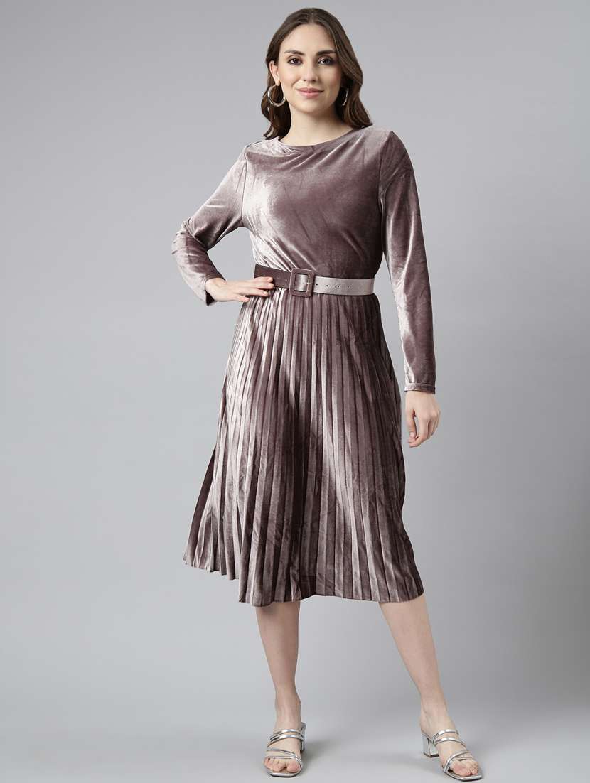 women solid belted fit & flare dress - 20915761 -  Zoom Image - 0