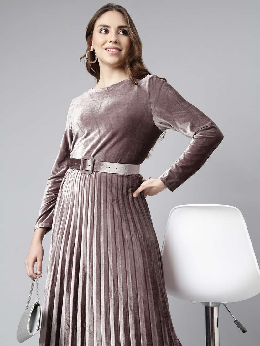 women solid belted fit & flare dress - 20915761 - Standard Image - 5