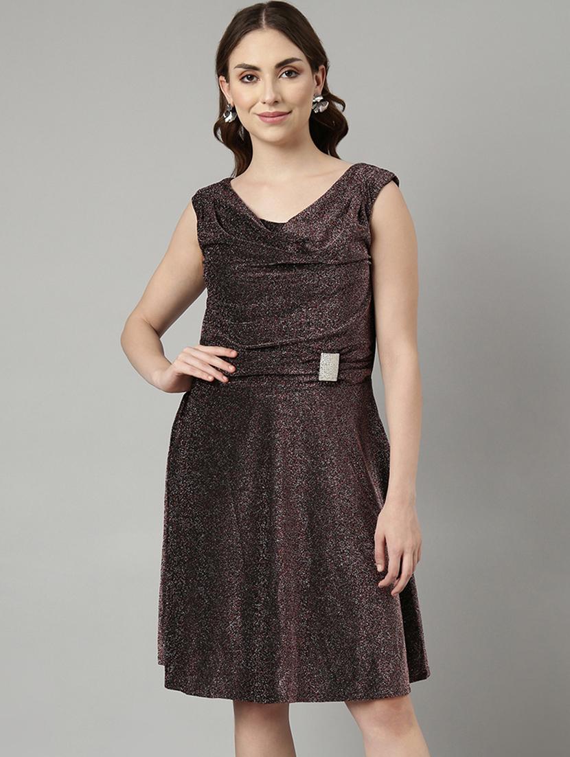 women brown self-designed fit & flare dress - 20915765 - Zoom Image - 0