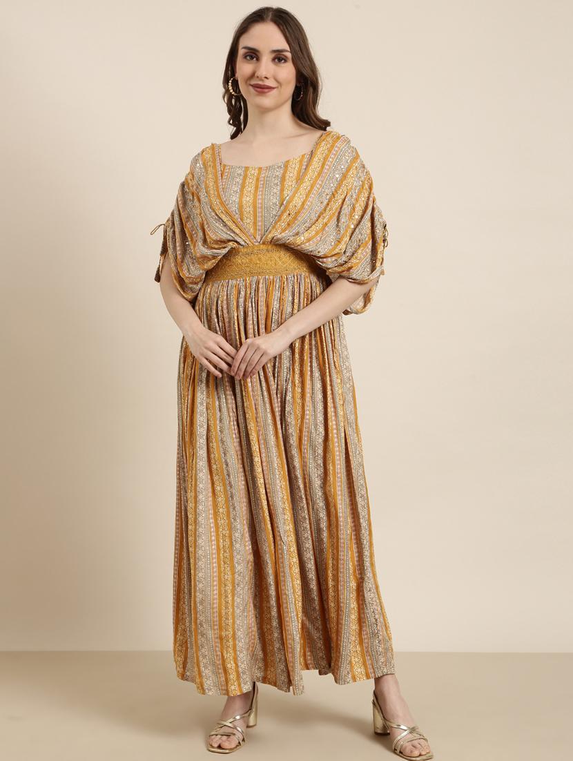 women mustard printed fit & flare dress - 20915773 - Zoom Image - 0