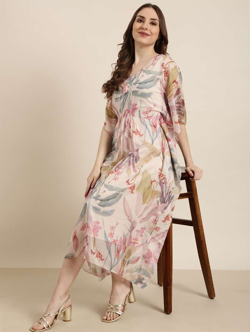 women cream printed kaftan dress - 20915775 - Standard Image - 3