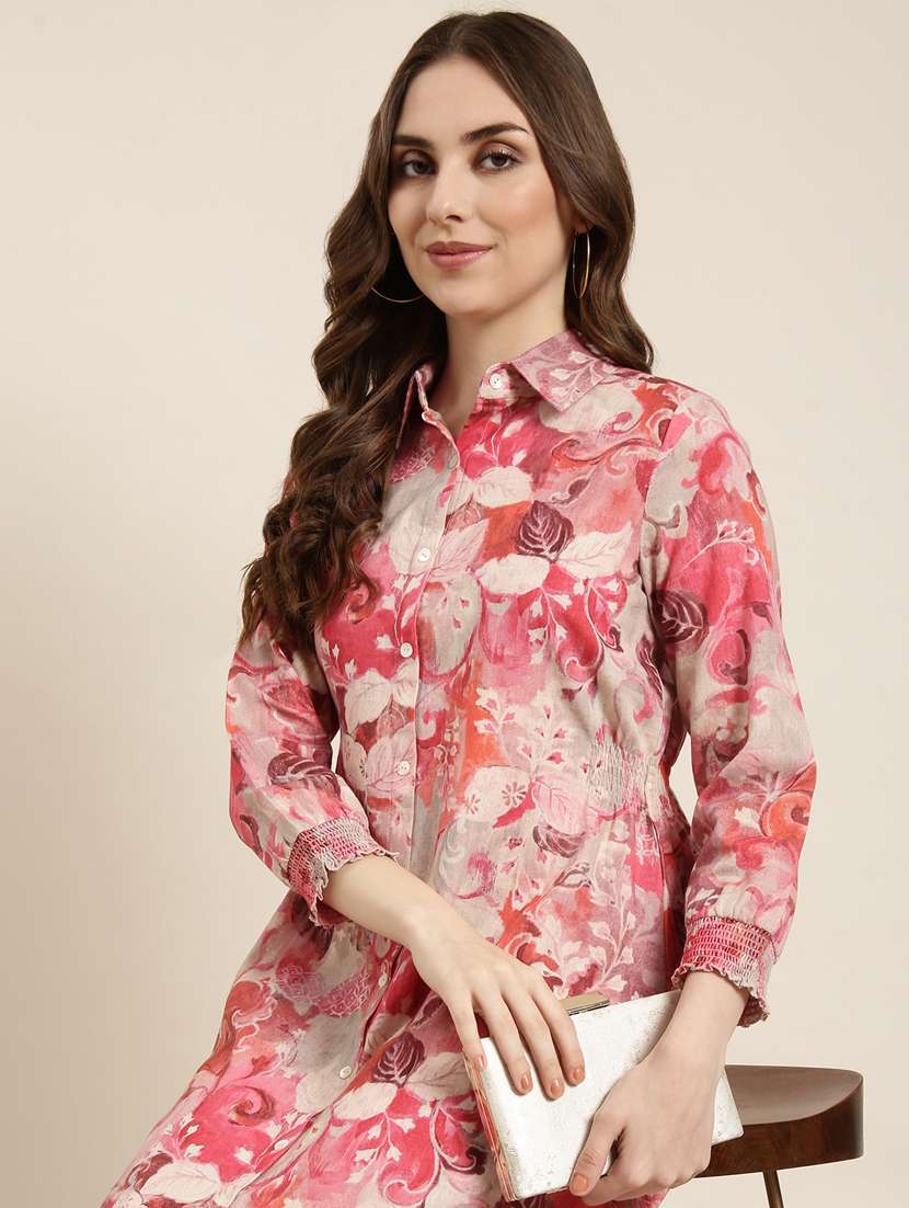 women pink floral printed a-line dress - 20915779 - Standard Image - 5