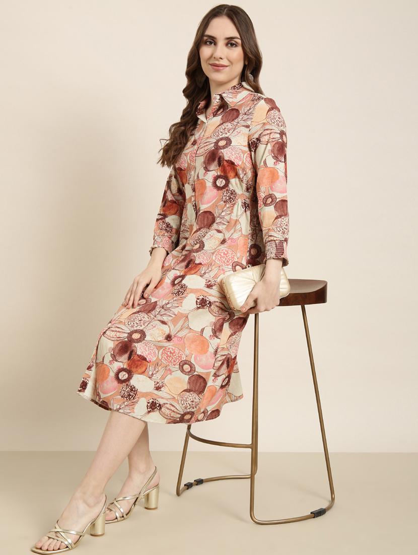 women floral print collared shirt dress - 20915780 - Standard Image - 3