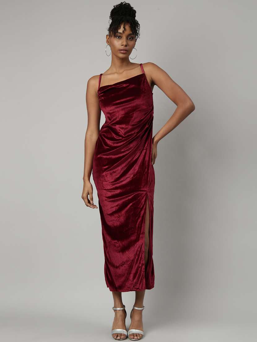 women maroon solid high-slit dress - 20915789 -  Zoom Image - 0