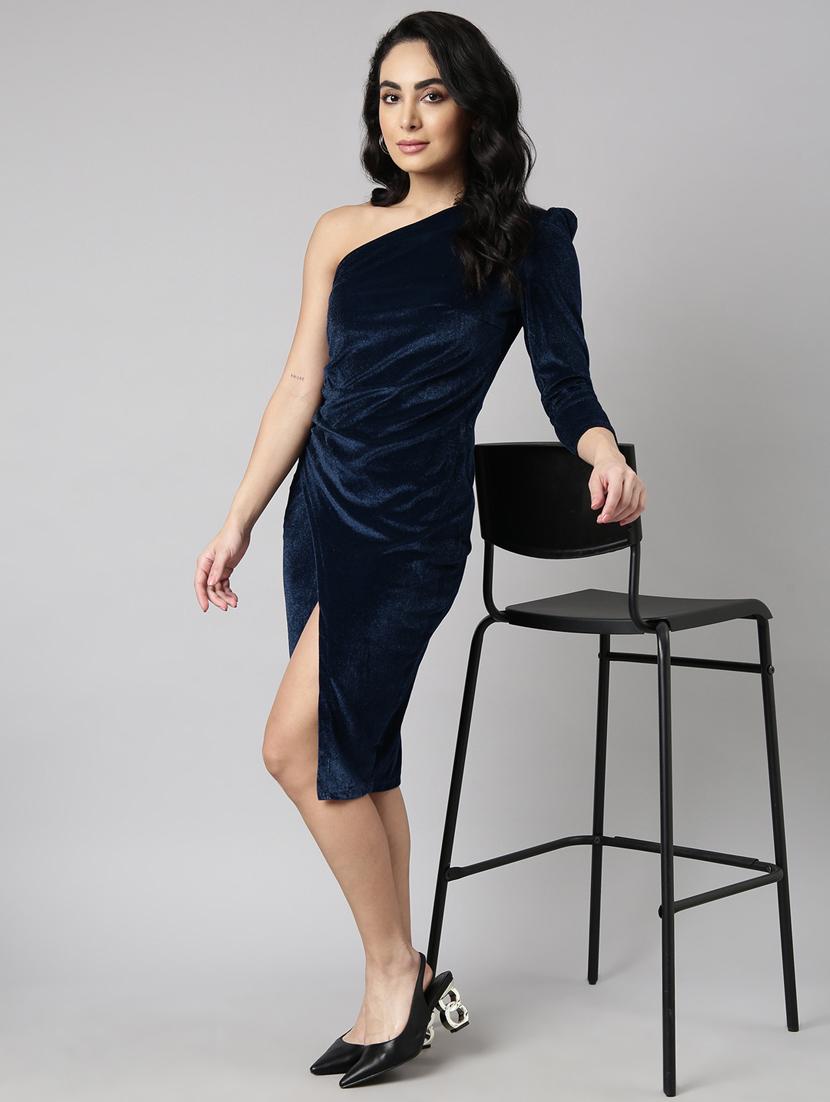 women solid single shoulder dress - 20915794 - Standard Image - 3