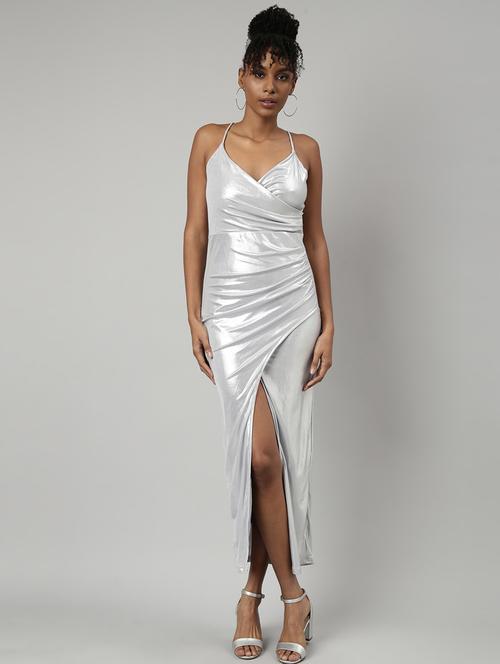 women silver solid bodycon dress - 20915803 - Standard Image - 0