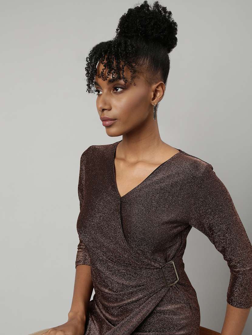 women brown self-designed wrap dress - 20915815 -  Standard Image - 5