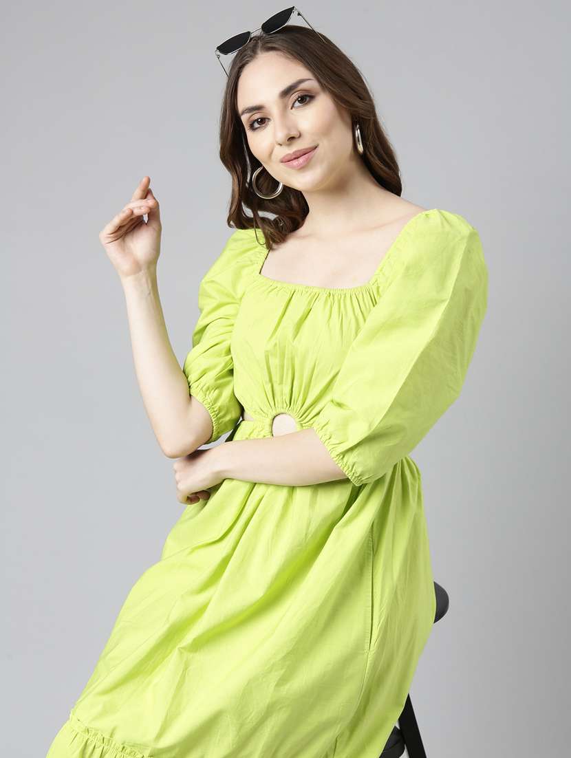 women solid puff sleeves tiered dress - 20915821 -  Standard Image - 5