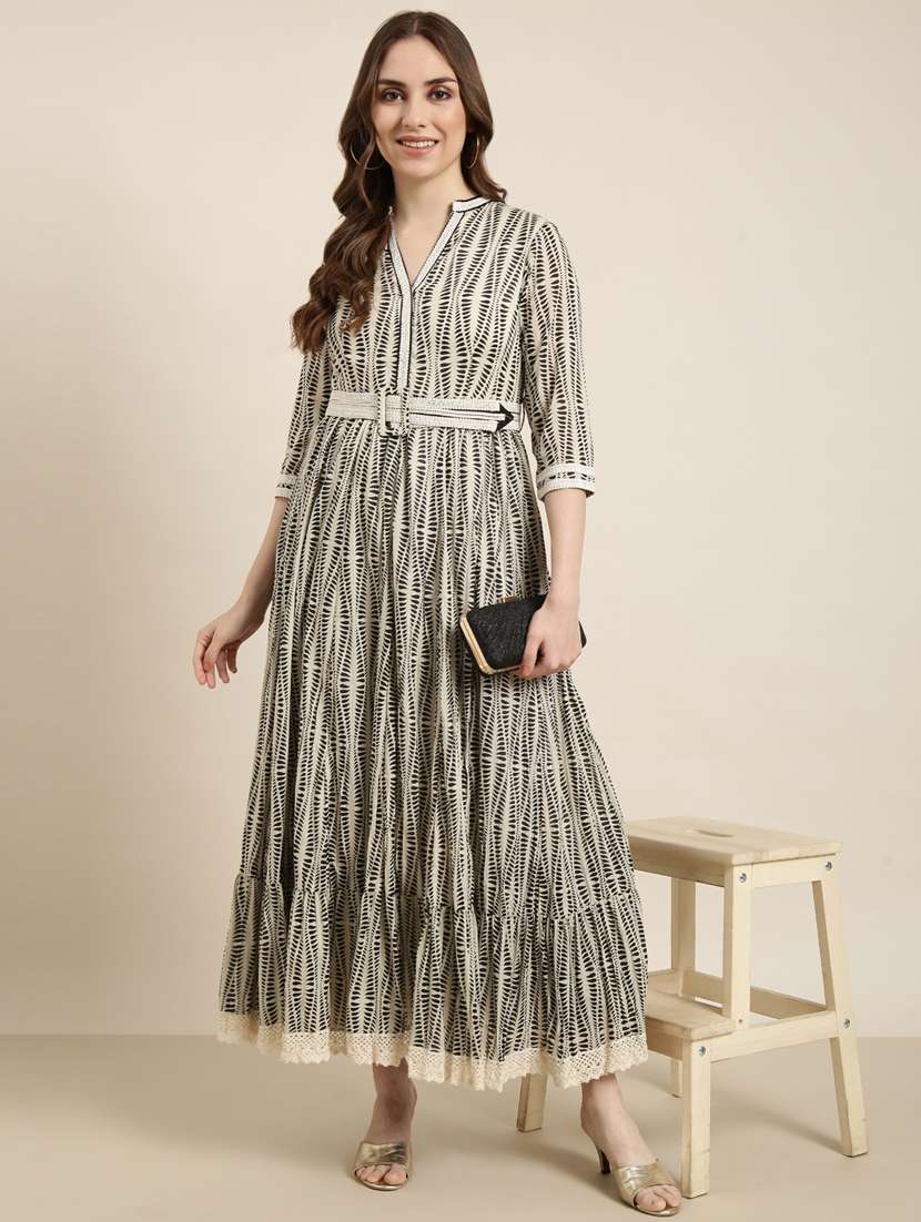 women cream printed detailed maxi dress - 20915826 - Standard Image - 3