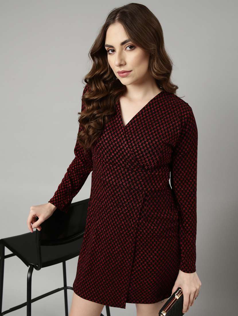 women red self design detailed wrap dress - 20915840 -  Standard Image - 3