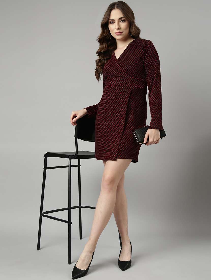 women red self design detailed wrap dress - 20915840 -  Standard Image - 5