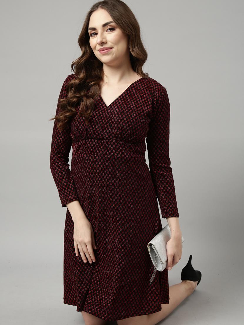 women maroon self-designed fit & flare dress - 20915843 - Standard Image - 3