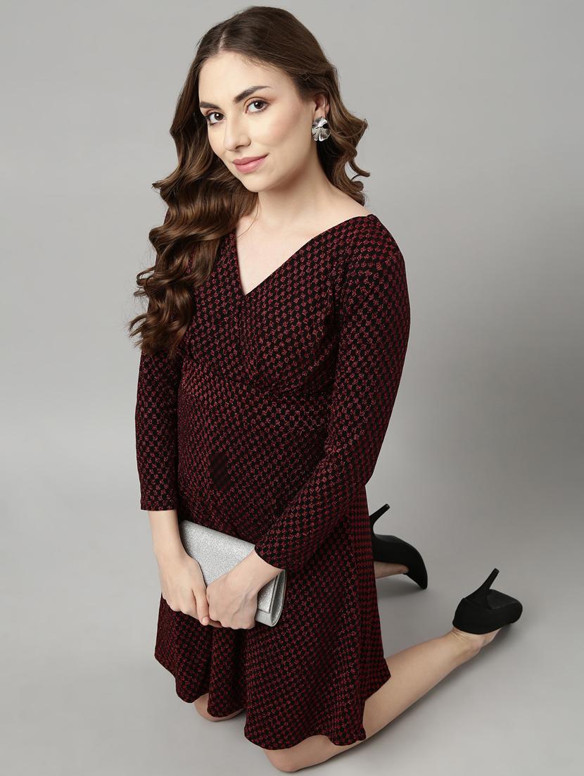 women maroon self-designed fit & flare dress - 20915843 - Standard Image - 5