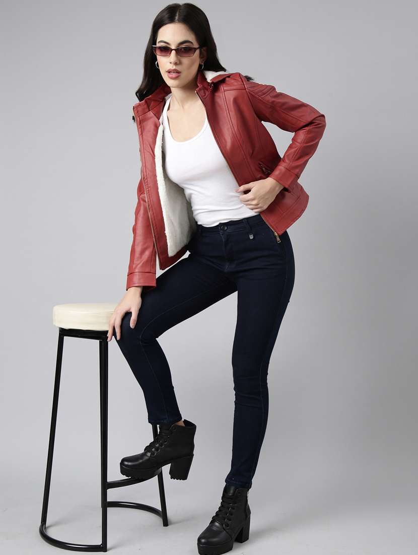 rust leather bomberbiker jacket - 20917079 -  Standard Image - 5