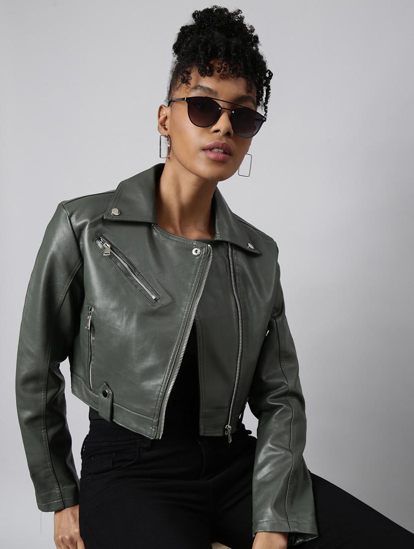 olive leather bomberbiker jacket - 20917083 - Standard Image - 3