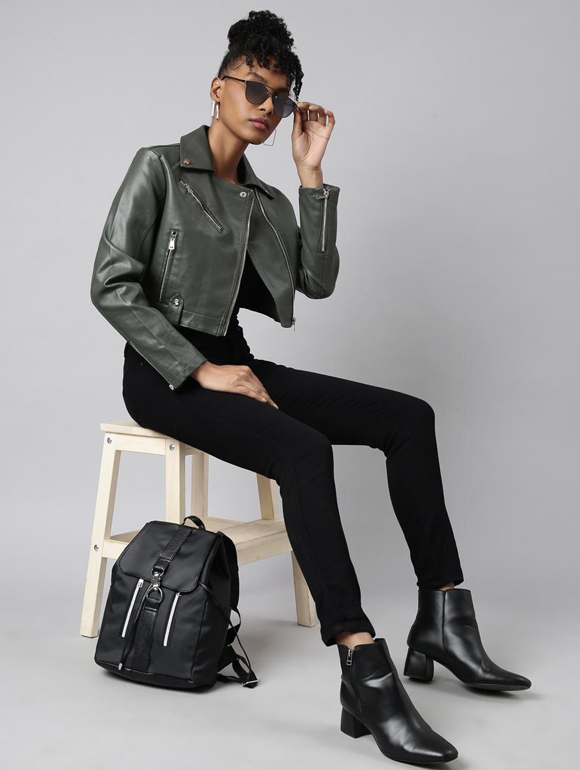 olive leather bomberbiker jacket - 20917083 - Standard Image - 5