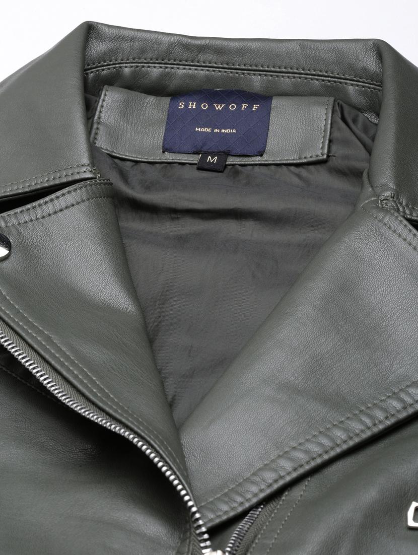 olive leather bomberbiker jacket - 20917083 - Standard Image - 8