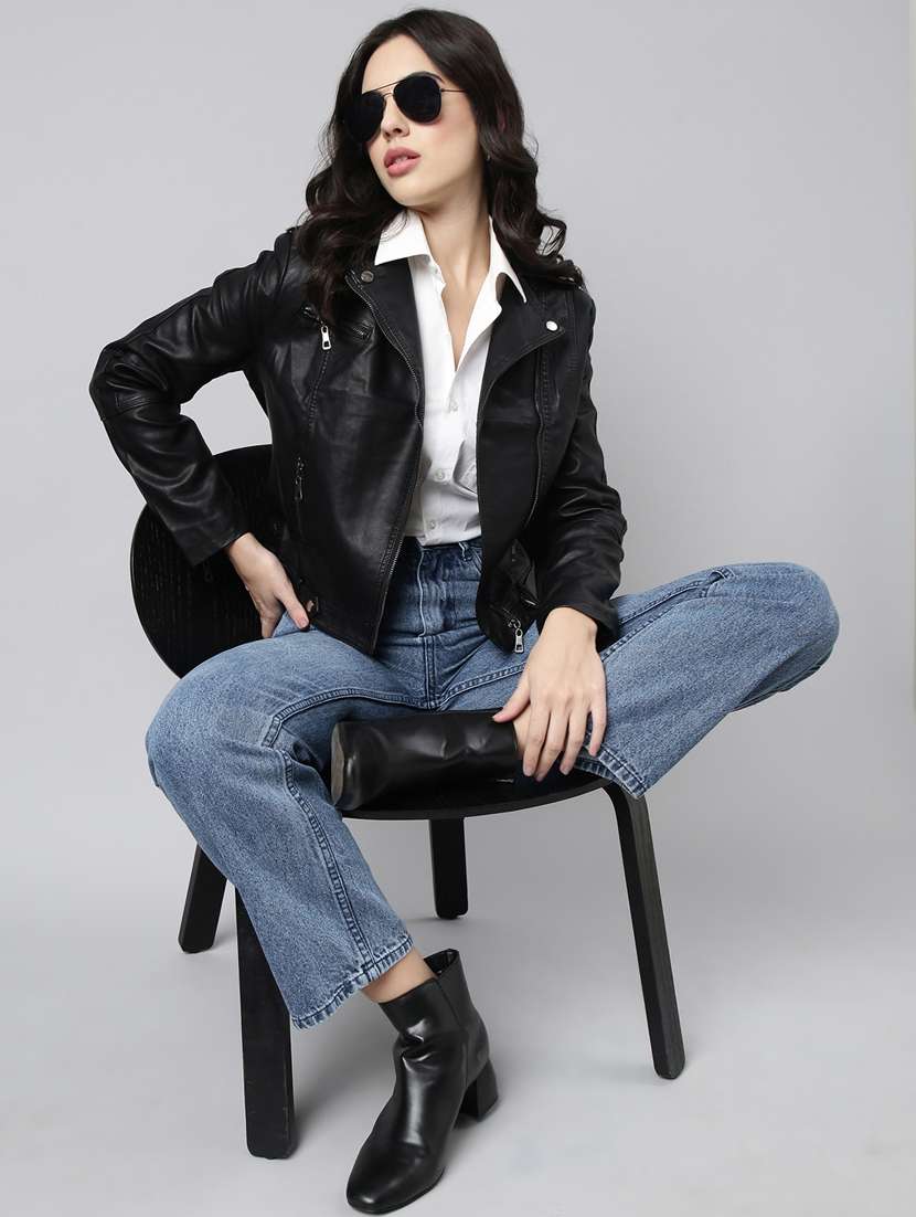 black leather bomberbiker jacket - 20917085 -  Standard Image - 5