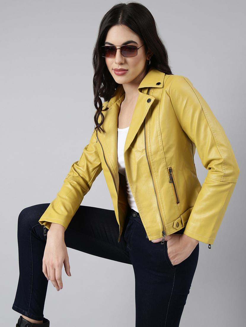 yellow leather bomberbiker jacket - 20917086 - Standard Image - 3