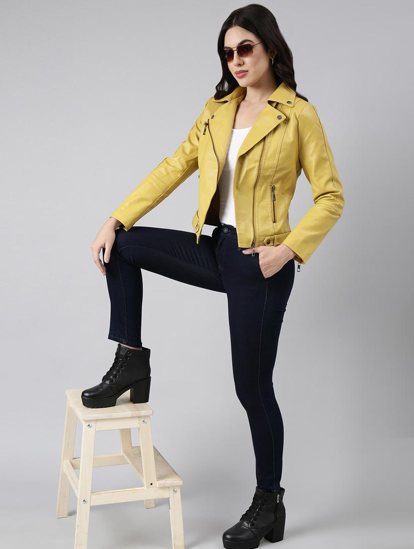 yellow leather bomberbiker jacket - 20917086 - Standard Image - 5