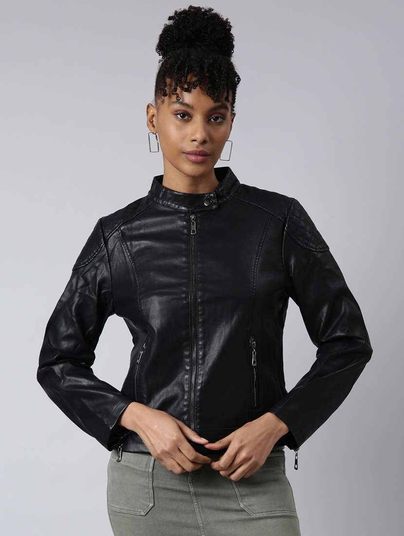black leather bomberbiker jacket