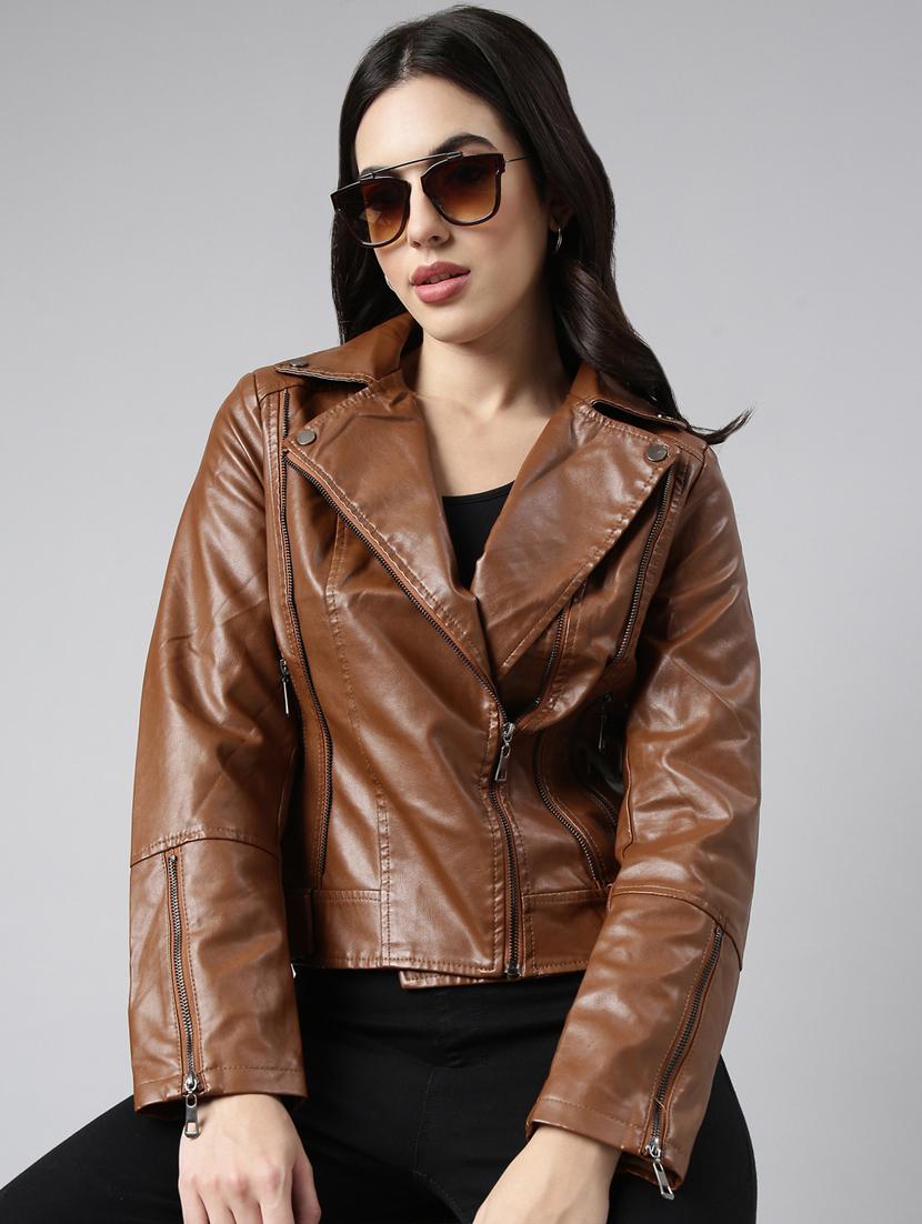 brown leather bomberbiker jacket - 20917110 - Standard Image - 3