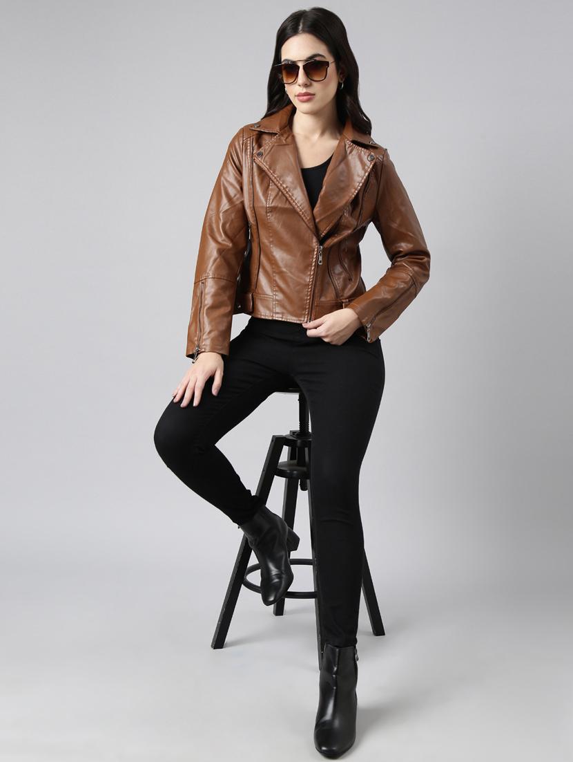 brown leather bomberbiker jacket - 20917110 - Standard Image - 5