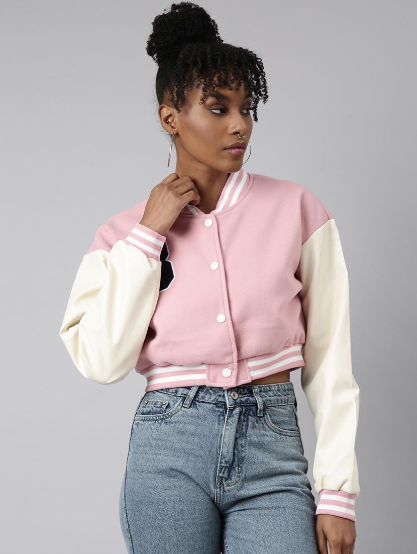 pink fleece varsity jacket - 20917152 -  Zoom Image - 0
