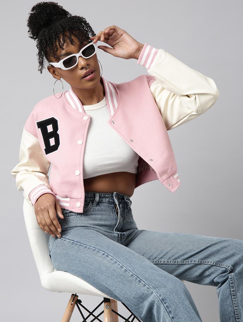 pink fleece varsity jacket - 20917152 - Standard Image - 3