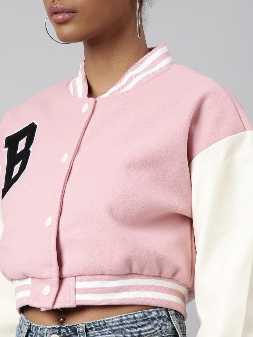 pink fleece varsity jacket - 20917152 - Standard Image - 5