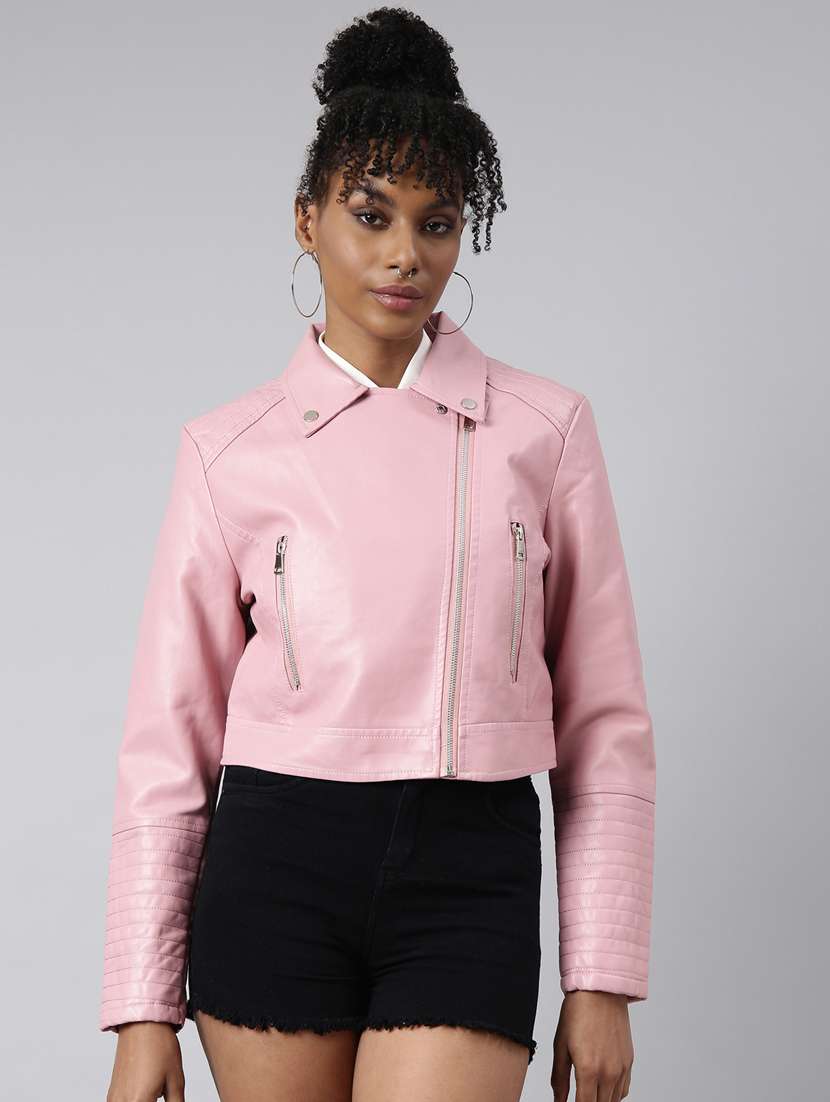 pink leather bomberbiker jacket