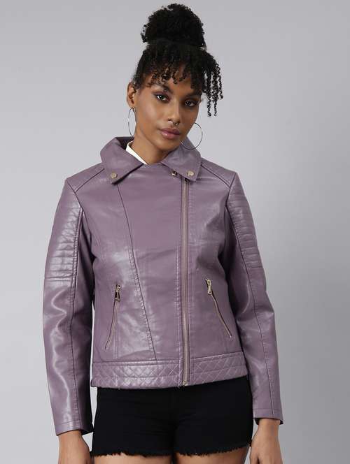 purple leather bomber/biker jacket - 20917160 -  Standard Image - 0