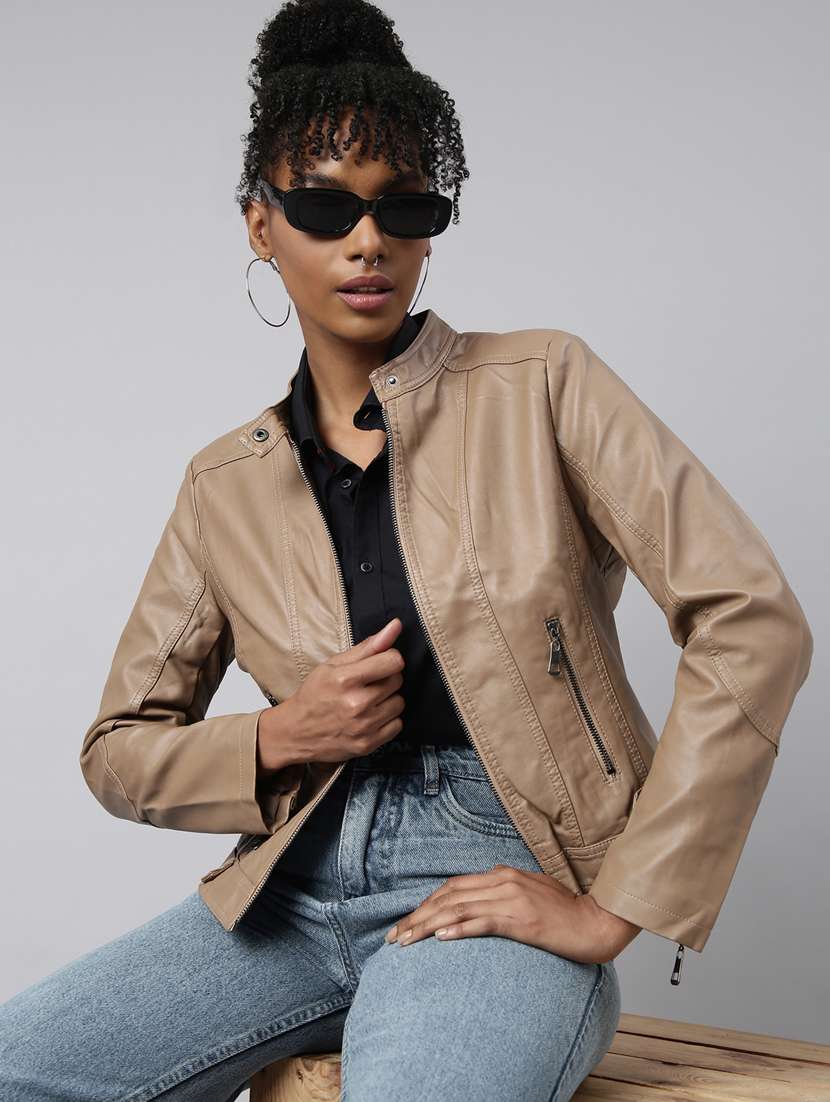 brown leather bomberbiker jacket - 20917164 -  Standard Image - 3