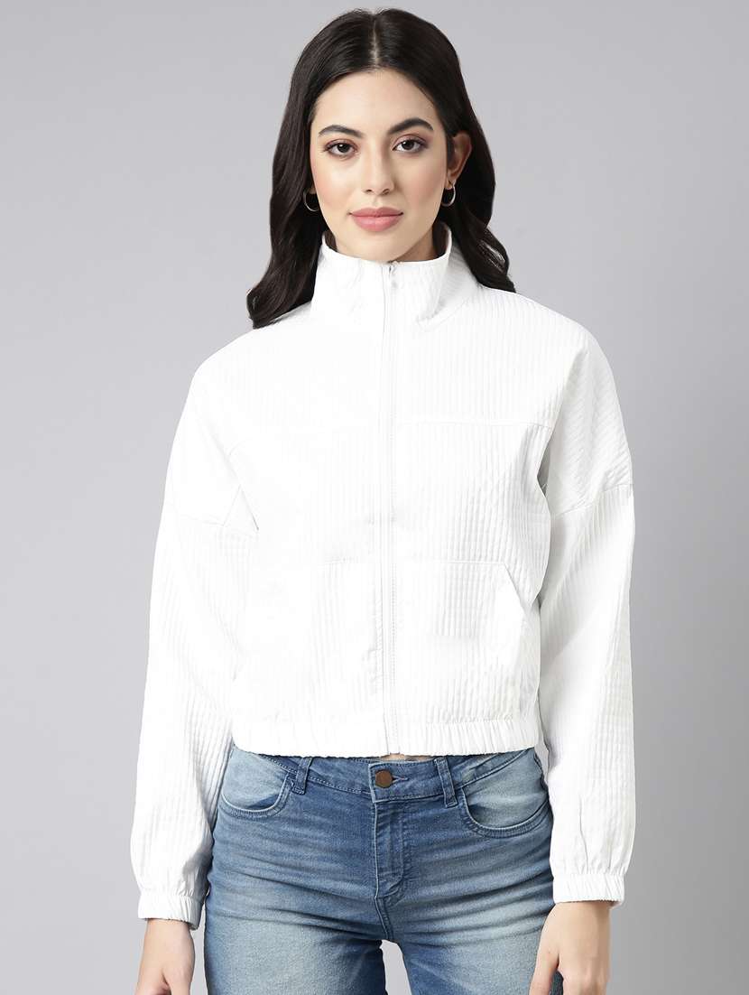white nylon bomberbiker jacket