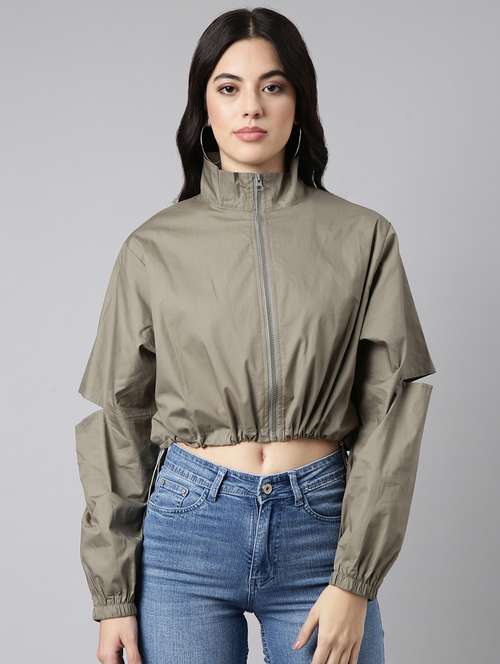 olive cotton blend bomberbiker jacket - 20917189 - Standard Image - 0