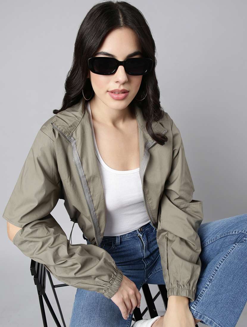 olive cotton blend bomberbiker jacket - 20917189 - Standard Image - 3