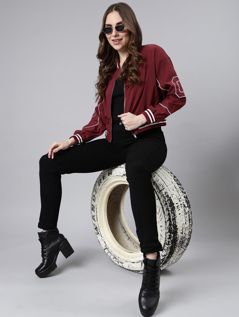 maroon nylon bomberbiker jacket - 20917197 - Standard Image - 5