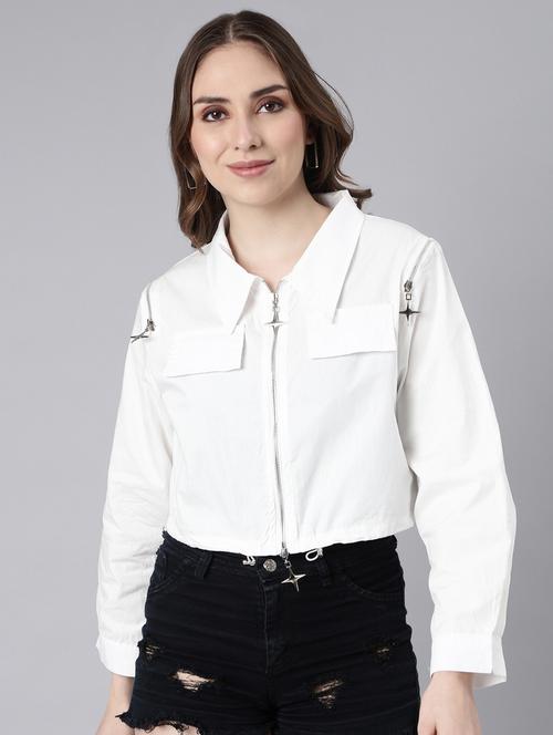 white cotton blend regular jacket - 20917230 - Standard Image - 0